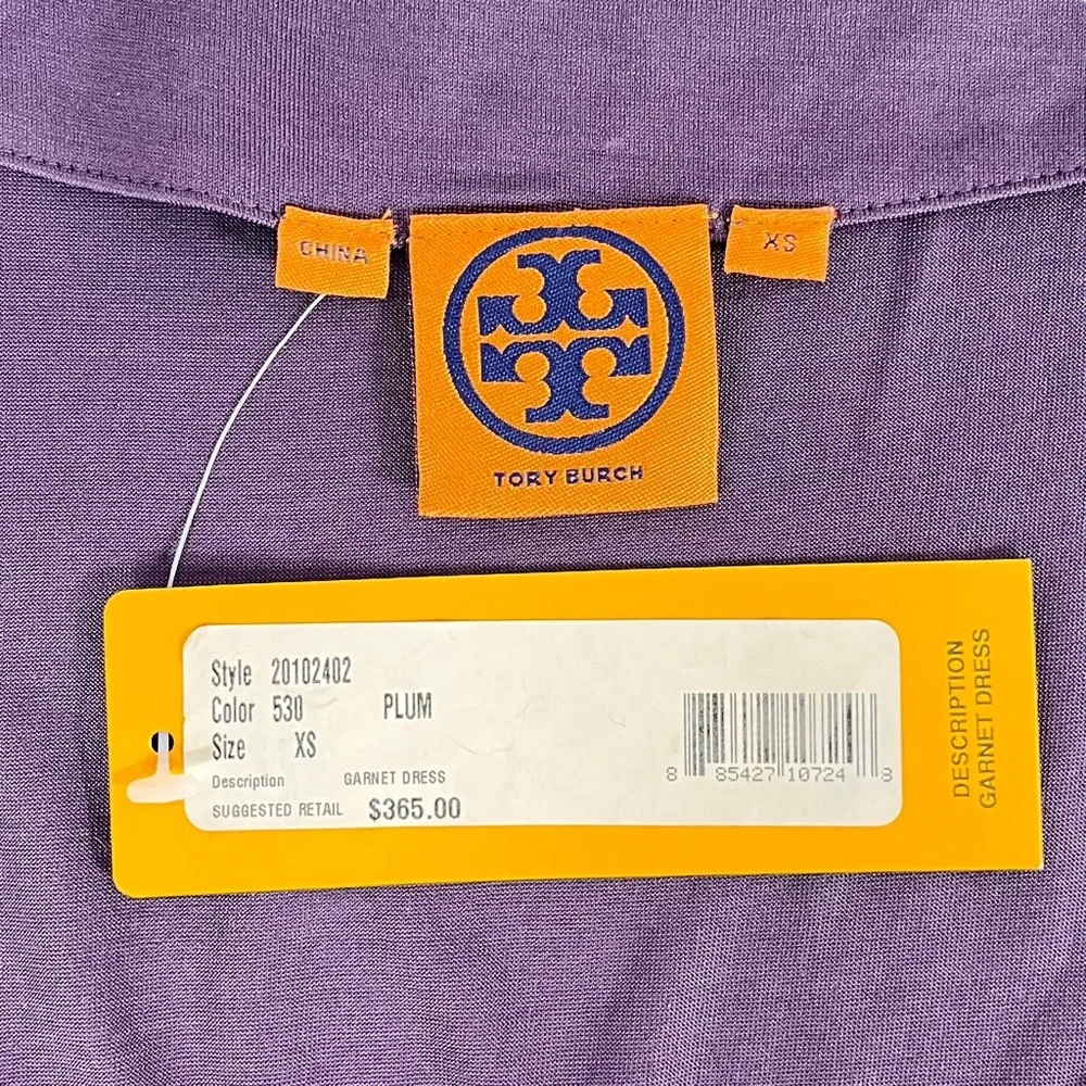Tory Burch Womens XS 100% Silk Plum Knee Length Flutter Sleeve V Neck Belt Dress